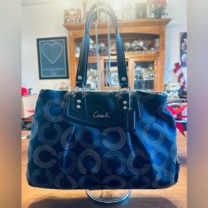 Coach Ashley Dotted Op Art Navy Satchel Women’s Carryall Bag EUC